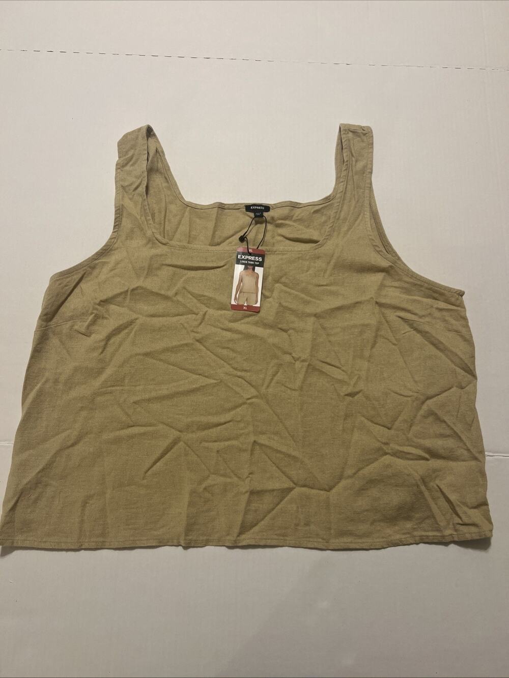 Express Women's Linen Tank Top Beige Linen Blend Square Neck Size XL